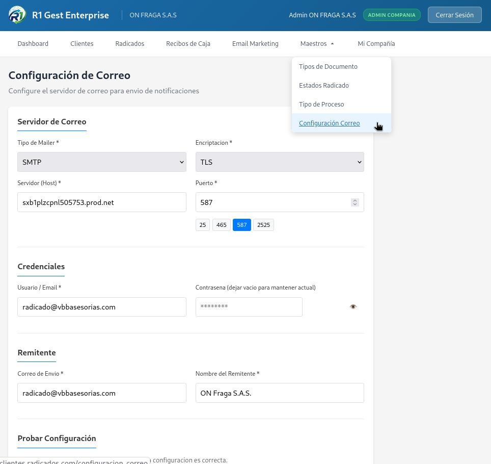 Configuración de correo