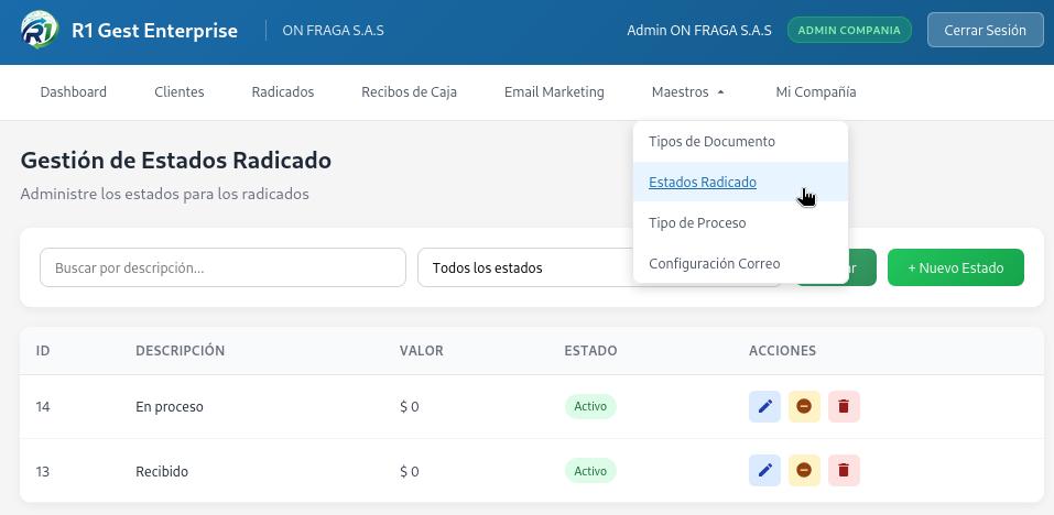 Estados de radicado