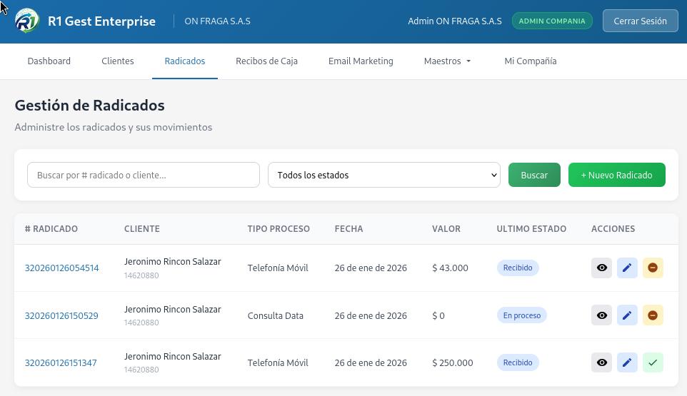 Gestión de radicados