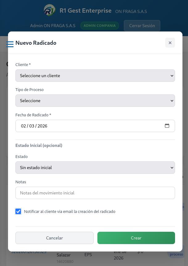 Crear nuevo radicado