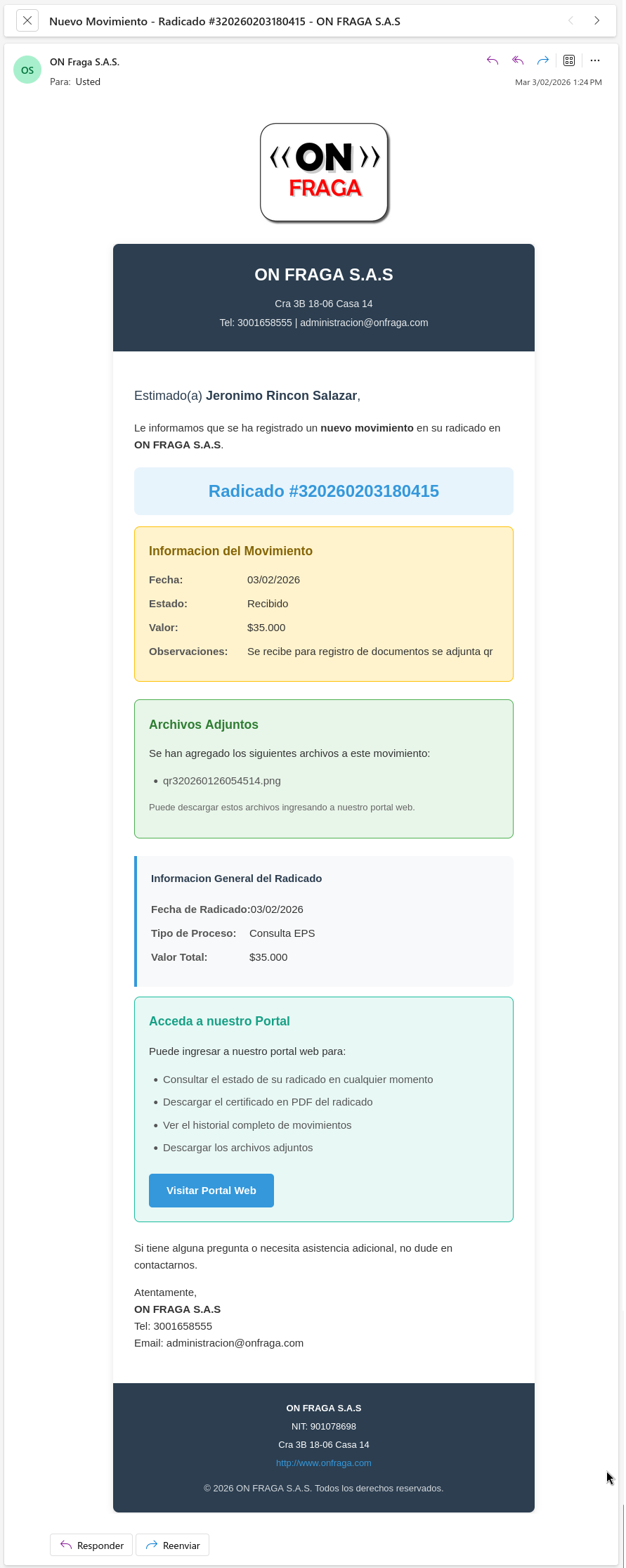 Contenido email movimiento
